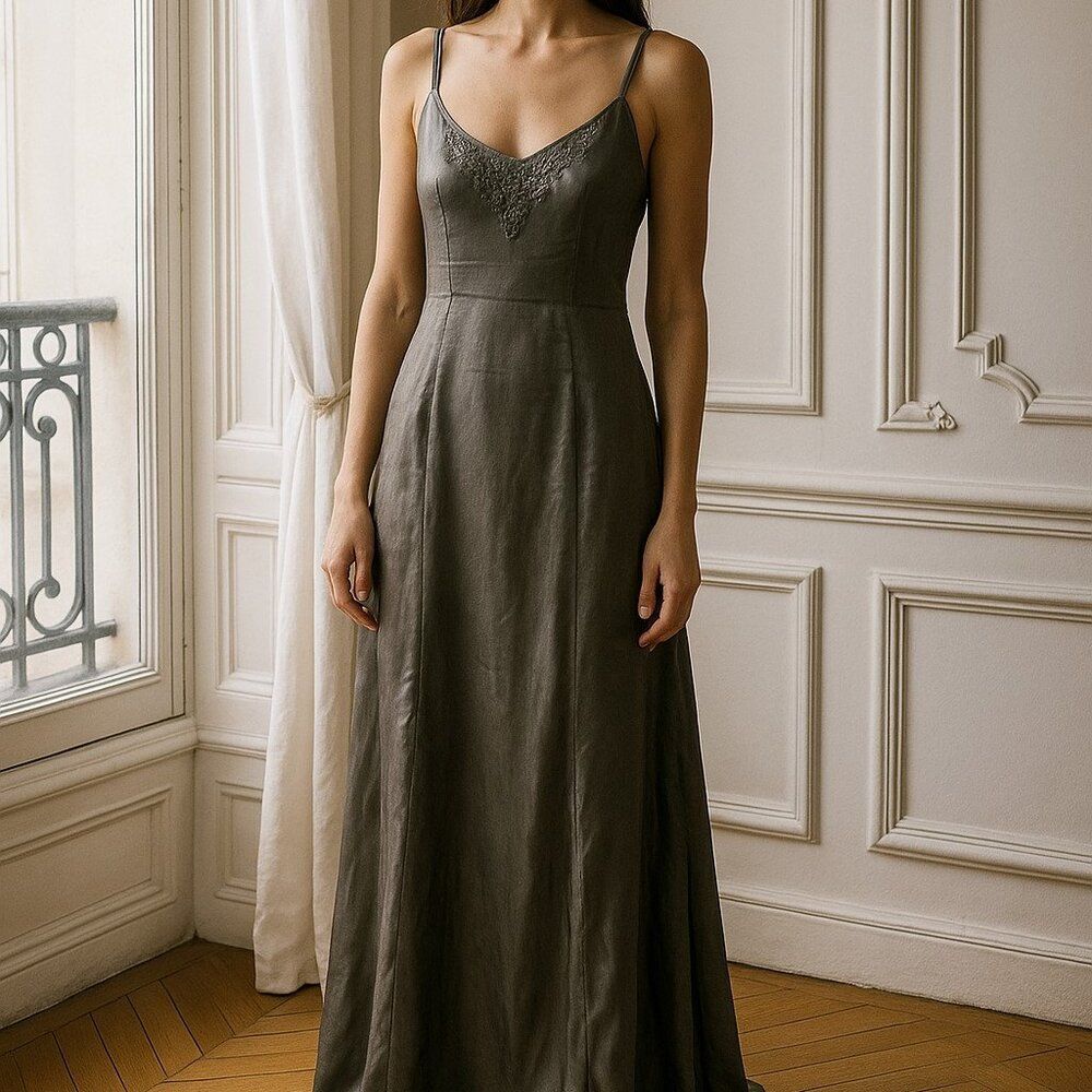 Alex Evenings Olive Green Satin Maxi Dress